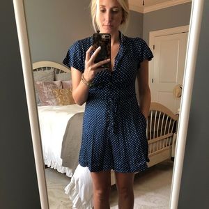 Navy and White Polka Dot romper